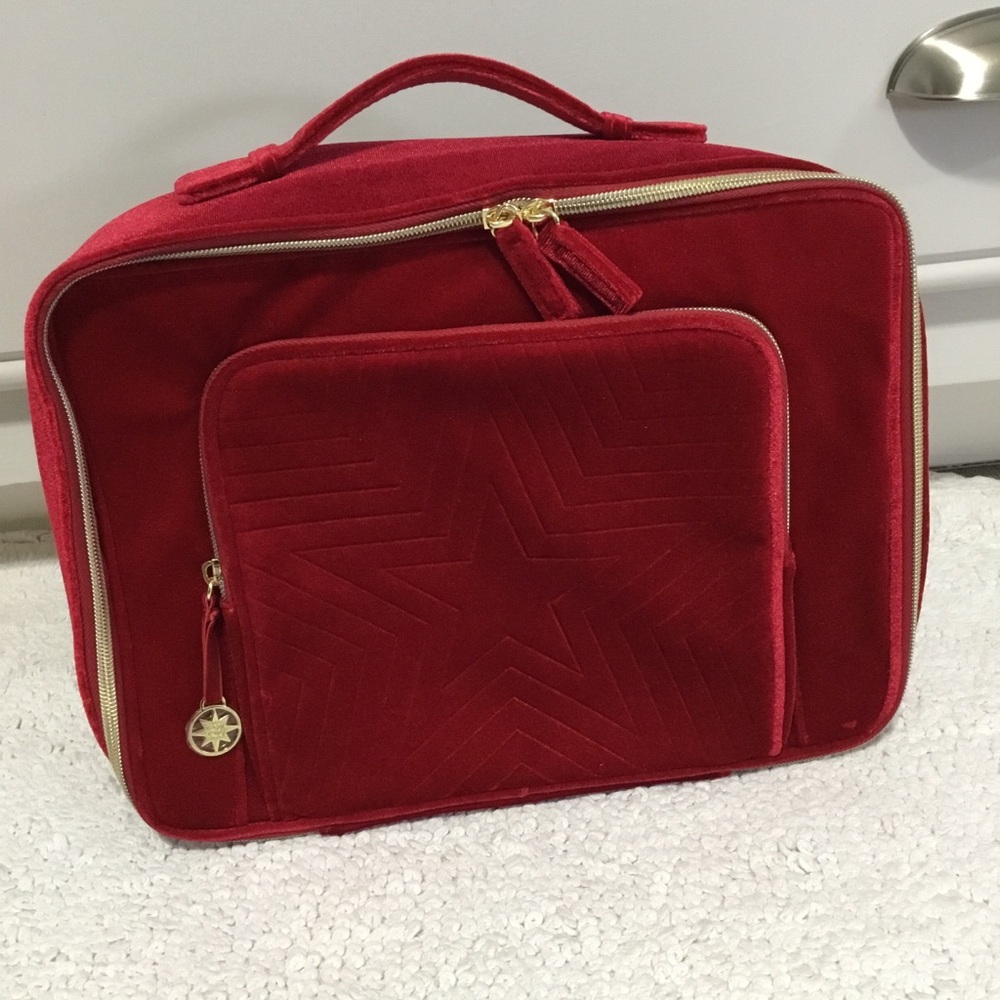 Estee Lauder Limited Edition Train Case Deep Velvety Red Gold Tone Trim